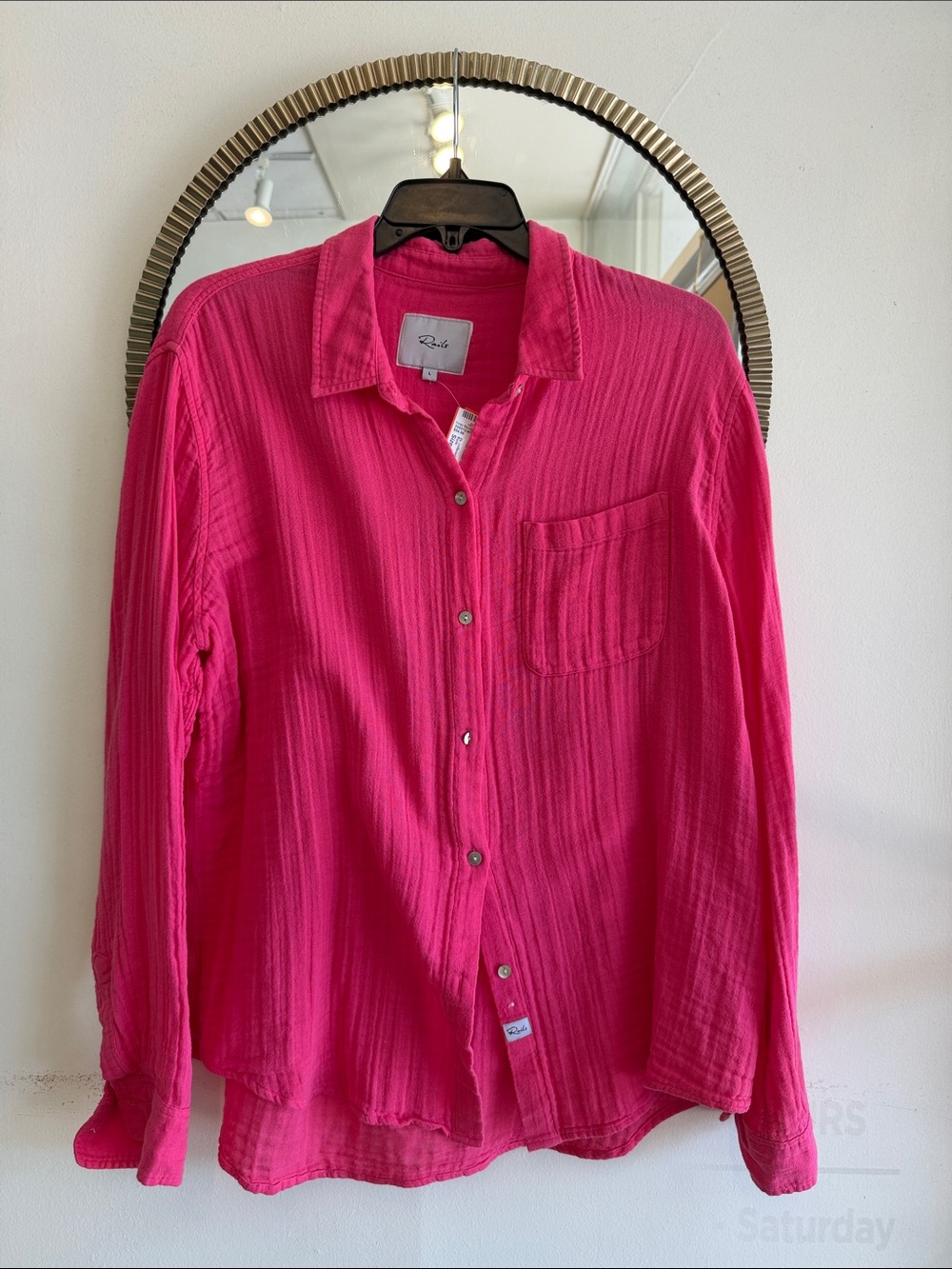 Rails Long Sleeve Button-Up Shirt in Hot Pink